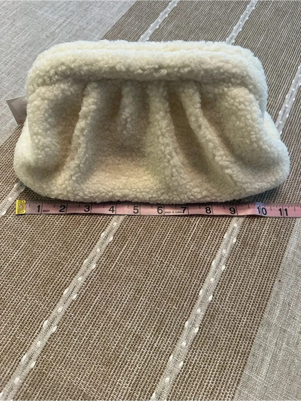Shiraleah Sherpa clutch ivory white teddy fluffy cloud dumpling makeup pouch bag